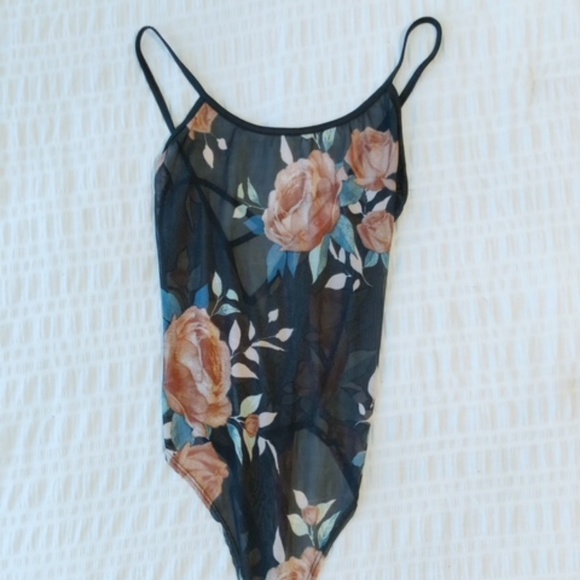 Semi-Sheer Floral Bodysuit with Criss-Cross Back - Picture 1 of 4